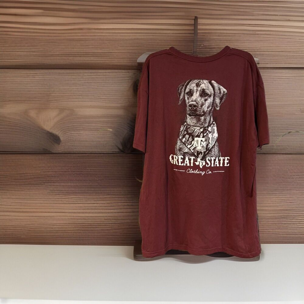 Texas AM Aggies T Shirt Mens 2X Maroon Great State Clothing Co Camo Dog Rev